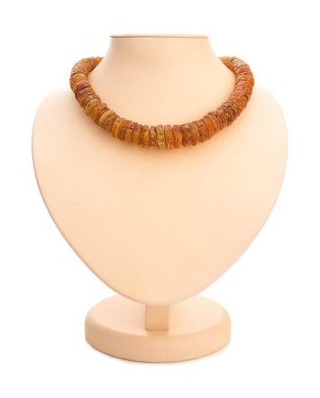 Unpolished Cognac Amber Beaded Necklace, image 