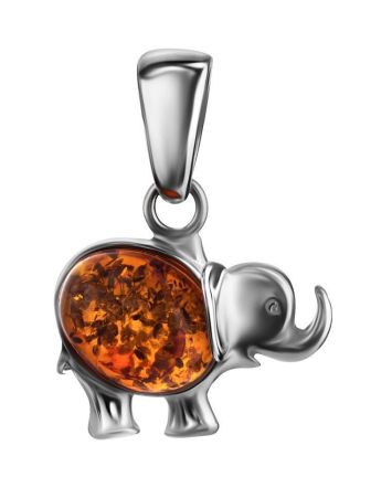 Silver Elephant Pendant With Cognac Amber, image 