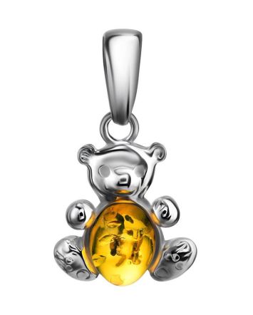 Silver Teddy Bear Pendant With Lemon Amber, image 