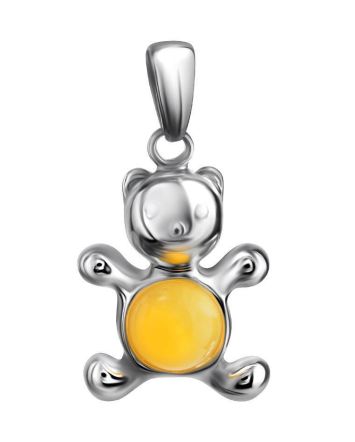 Silver Teddy Bear Pendant With Honey Amber, image 