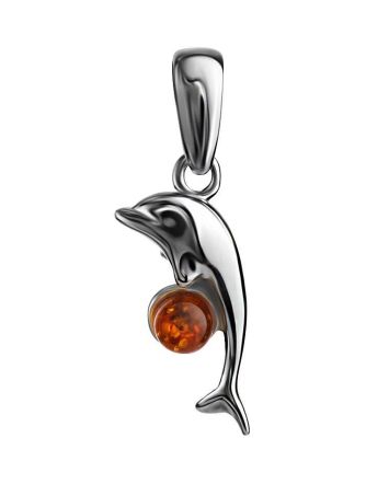 Silver Dolphin Pendant With Cognac Amber Ball, image 