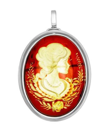 Cherry Amber Brooch With Intaglio The Nymph, image 