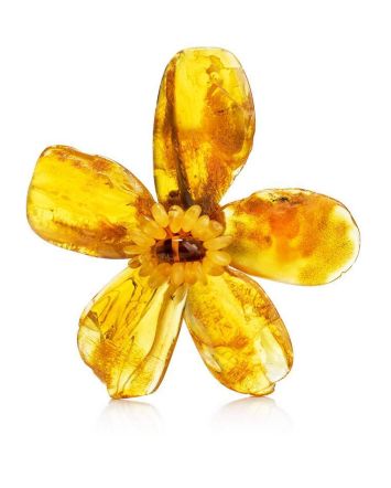 Cognac Amber Flower Brooch The Volcano, image 