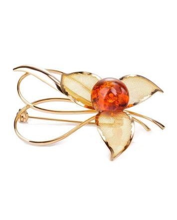 Amber Floral Brooch In Gold Plated Silver The Beoluna, image 