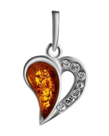 Silver Heart Pendant With Amber And Crystals The Declaration, image 