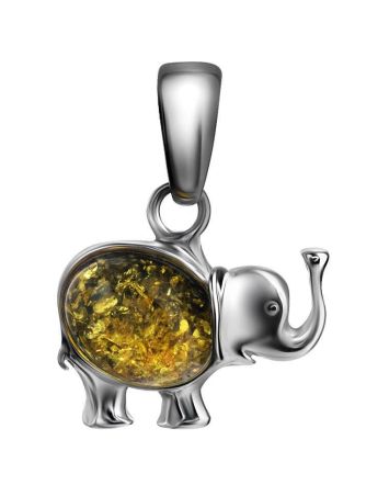 Silver Elephant Pendant With Green Amber, image 