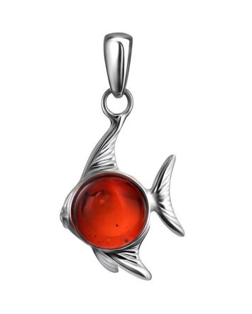 Silver Fish Pendant With Cherry Amber, image 