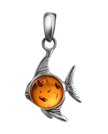 Silver Fish Pendant With Cognac Amber, image 