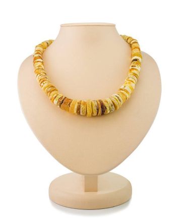 Raw Disc Shaped Amber Beaded Necklace, image 