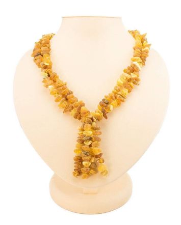 Raw Amber Beaded Necklace With Dangles, image 