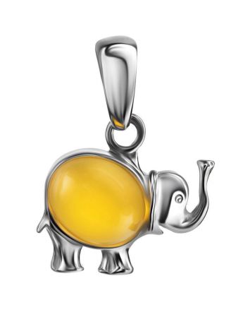 Silver Elephant Pendant With Honey Amber, image 