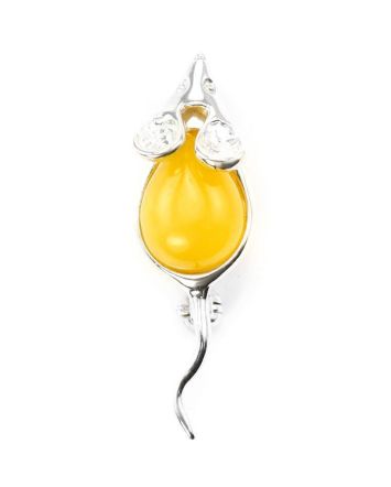 Sterling Silver Mouse Brooch With Honey Amber, image 
