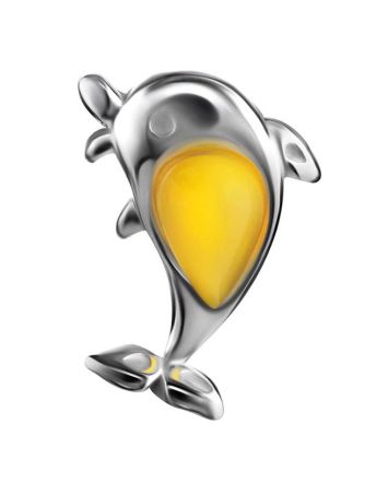 Sterling Silver Dolphin Pendant With Honey Amber, image 