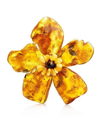 Cognac Amber Floral Brooch The Volcano, image 