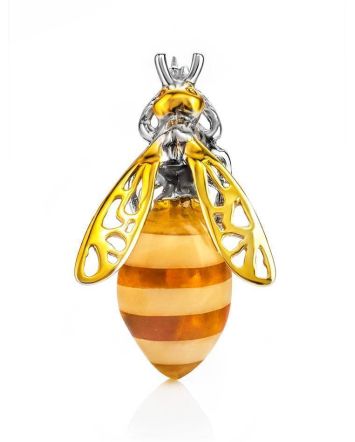 Gold Plated Amber Brooch The Bee, image 