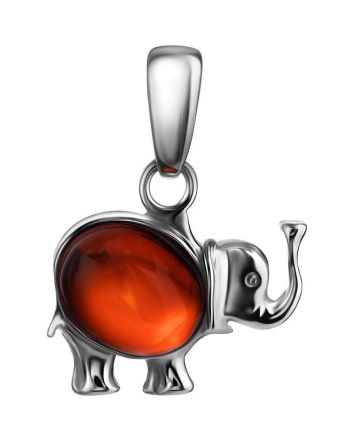 Silver Elephant Pendant With Cherry Amber, image 