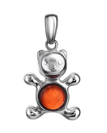 Silver Teddy Bear Pendant With Cherry Amber, image 