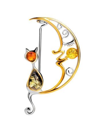 Designer Gold-Plated Brooch With Multicolor Amber The Lullaby, image 