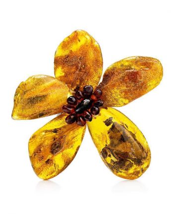 Cognac Amber Flower Brooch The Volcano, image 