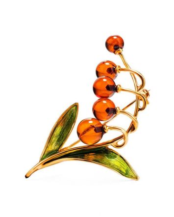 Gold Plated Floral Brooch With Amber And Enamel, image 