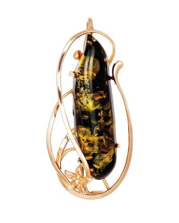 Green Amber Brooch In Gold Plated Silver The Rialto, image 