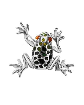Sterling Silver Brooch With Amber And Enamel The Frog, image 