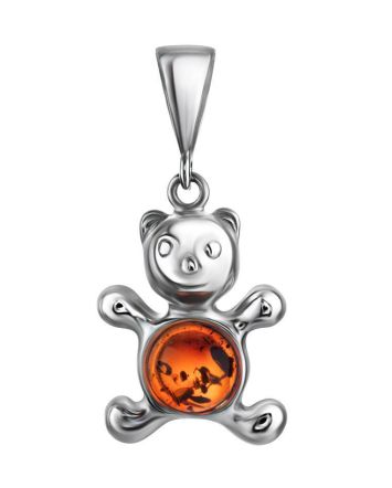Silver Teddy Bear Pendant With Cognac Amber, image 