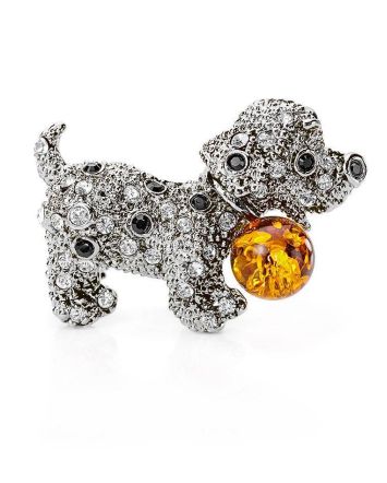 Cognac Amber And Crystals Puppy Brooch The Puppy, image 