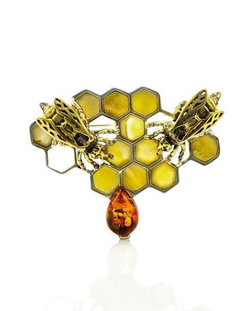 Designer Amber Brooch In Sterling Silver The Bee, image 