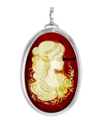 Oval Amber Brooch With Intaglio The Nymph, image 