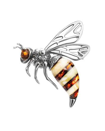 Designer Sterling Silver And Amber Brooch The Bee, image 