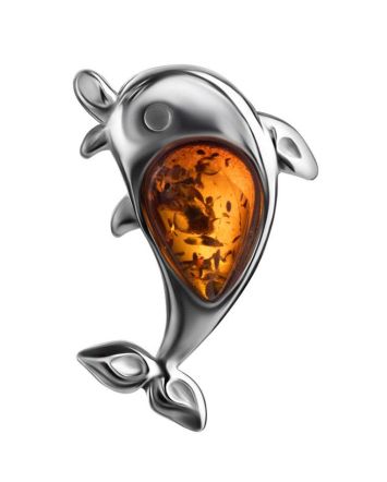 Silver Dolphin Pendant With Cognac Amber, image 