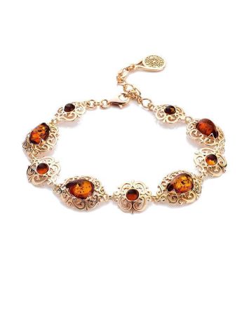 Gold-Plated Link Bracelet With Cognac Amber The Luxor, image 