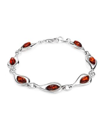 Filigree Silver Bracelet With Natural Amber The Fiori, image 