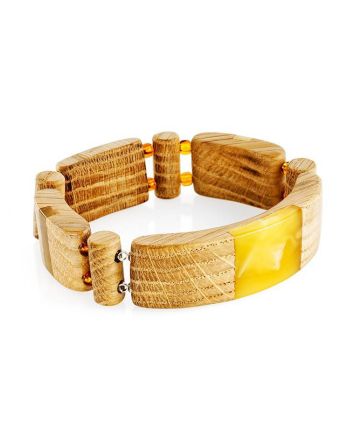 Wooden Flat Beaded Bracelet With Honey Amber The Indonesia, image 