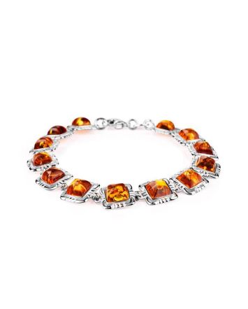 Cognac Amber Silver Link Bracelet The Lisbon, image 