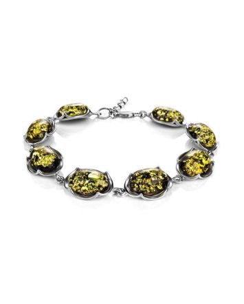Sterling Silver Link Bracelet With Cognac Amber The Lyon, image 