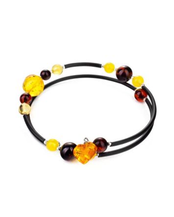 Heart Dangle Spiral Bracelet With Multicolor Amber Beads, image 