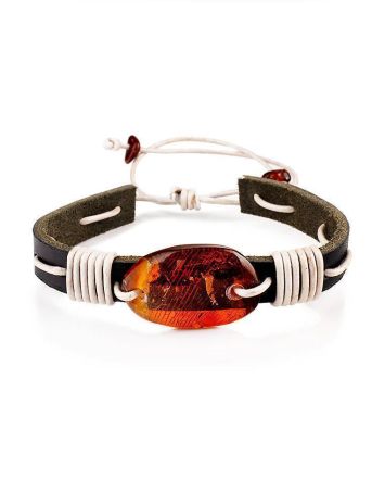 Cognac Amber Leather Tie Bracelet The Copacabana, image 