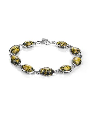 Silver Link Bracelet With Green Amber The Vivaldi, image 