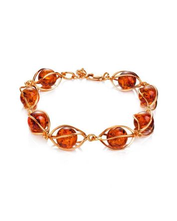 Cognac Amber Link Bracelet In Gold-Plated Silver The Algeria, image 