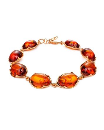 Gold-Plated Silver Link Bracelet With Cognac Amber The Lyon, image 