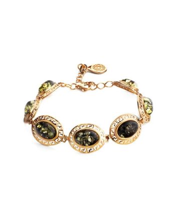 Gold-Plated Link Bracelet With Green Amber The Ellas, image 