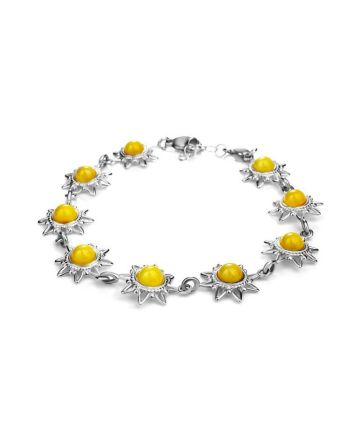 Silver Link Bracelet With Honey Amber The Helios, image 