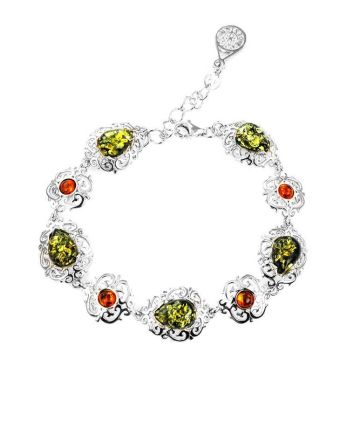 Sterling Silver Link Bracelet With Multicolor Amber The Luxor, image 