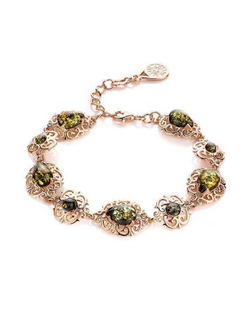Gold-Plated Link Bracelet With Green Amber The Luxor, image 