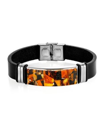 Leather Mens Wristband With Amber Mosaic The Grunge, image 