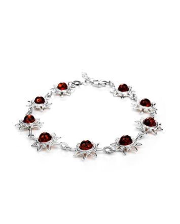 Silver Link Bracelet With Cherry Amber The Helios, image 