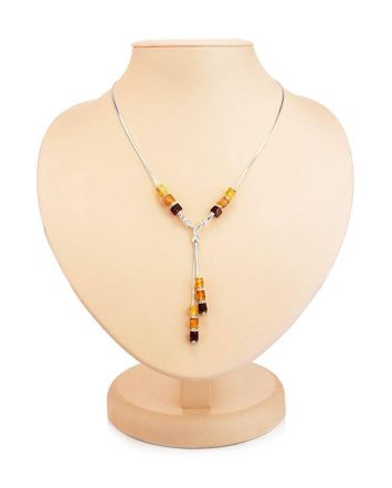 Silver Necklace With Multicolor Amber Dangles The Sugar, image 