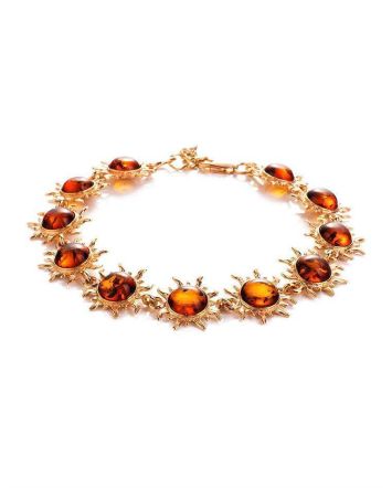 Gold-Plated Link Bracelet With Cognac Amber The Helios, image 